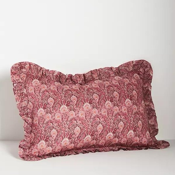 Anthropologie Red Floral Pillowcase - Picture 1 of 9